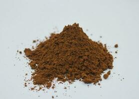 Cocoa powder isolated on white background. Close-up. photo