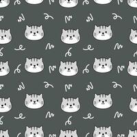 Grey cat cartoon seamless pattern background with grey background vector