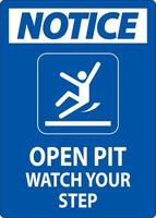 Notice Sign Open Pit, Watch Your Step vector