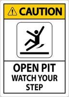 Caution Sign Open Pit, Watch Your Step vector