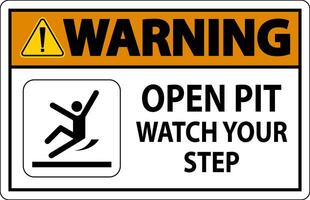 Warning Sign Open Pit, Watch Your Step vector