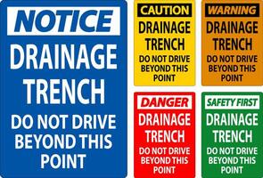 Caution Sign Drainage Trench - Do Not Drive Beyond This Point vector