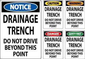 Caution Sign Drainage Trench - Do Not Drive Beyond This Point vector