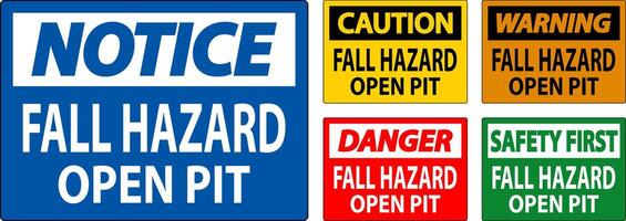 Caution Sign Fall Hazard - Open Pit vector