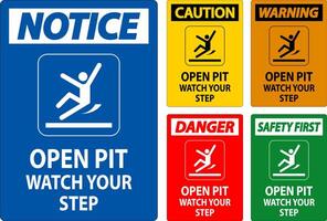 Caution Sign Open Pit, Watch Your Step vector