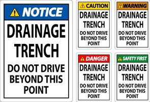 Caution Sign Drainage Trench - Do Not Drive Beyond This Point vector