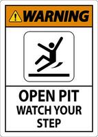 Warning Sign Open Pit, Watch Your Step vector