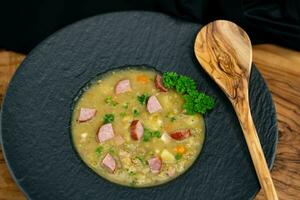 Pea soup made with vegetables of the own garden photo