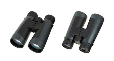 Modern binoculars. An optical instrument for observation at long distances. Isolate on a white back. photo