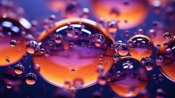 Multi-colored bright transparent glossy bubbles close-up. Oil drops on water surface abstract back. ai generative photo