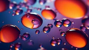 Multi-colored bright transparent glossy bubbles close-up. Oil drops on water surface abstract back. ai generative photo