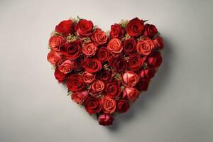 corazón conformado creado con rojo rosas en pastel aislado fondo.superior ver.copiar y texto espacio.ai generativo foto