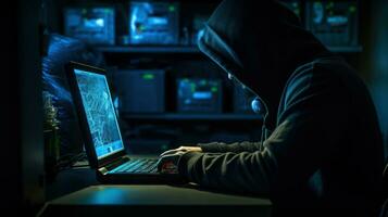 hacker working in the dark room Ai Generated photo