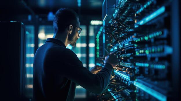 computer engineering working in the server room Ai Generated photo