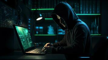 hacker working in the dark room Ai Generated photo