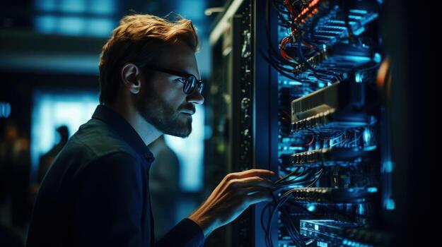 computer engineering working in the server room Ai Generated photo