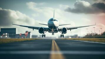 airplane landing in the airport with ai generated photo