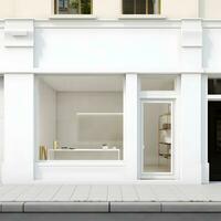 Modern minimal white store facade. Generative AI photo