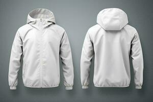 Blank white windbreaker jacket mockup, front and back view. Generative AI photo