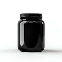 Blank black pill jar mockup on white background. Generative AI photo