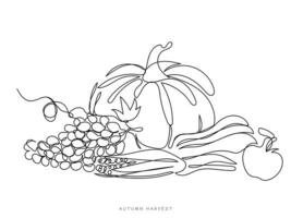 Continuous line art of Pumpkin pie. Thanksgiving postcard. Autumnal mood. vector
