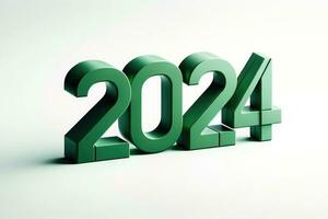 verde 3d números para el año 2024 en blanco antecedentes. generativo ai foto