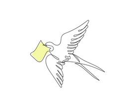 Line art vector of the bird holding envelope