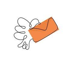 Line art vector of the bird holding envelope