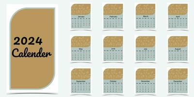 Calendar 2024,  yearly Premium calendar for hanging on the wall, template design set. vector