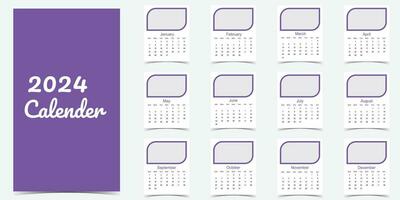 Calendar 2024,  yearly Premium calendar for hanging on the wall, template design set. vector