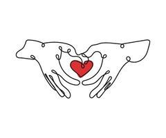 line art vector of heart enclosed in hands. Care and empathy concept.