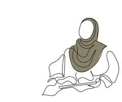 Line art of Muslim woman wearing hijab. Boho art. vector