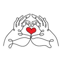 line art vector of heart enclosed in hands. Care and empathy concept.