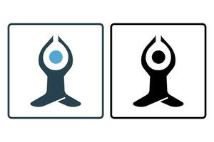 yoga icon. icon related to meditation, physical and mental balance. solid icon style. simple vector design editable