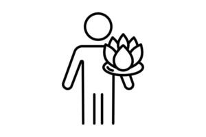 wellness icon. human with lotus flower. icon related to meditation, wellness, spa. line icon style. simple vector design editable