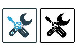 Predictive maintenance icon. Wrench and cpu. predictive maintenance strategies. icon related to industry, technology. solid icon style. simple vector design editable