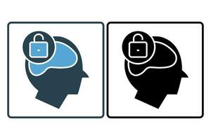 open minded icon. head with open padlock.  icon related to core values. solid icon style. simple vector design editable