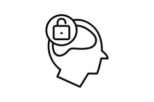 open minded icon. head with open padlock.  icon related to core values. line icon style. simple vector design editable