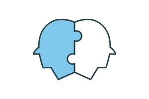 relationship icon. head with puzzle.  icon related to core values, business. flat line icon style. simple vector design editable