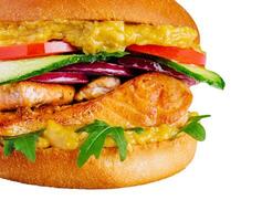 Tasty salmon fish burger isolated on white photo