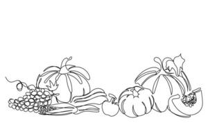 Continuous line art of pumpkins. vector