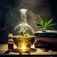 Marijuana plant in science lab photo