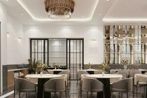 Modern interior design in a restaurant. 3d rendering photo