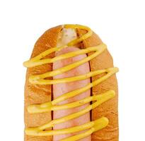 Hot dog with mustard isolated on white photo