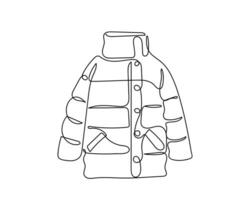 Continuous line art collection of fluffy jackets called puffers or quilted jackets. vector