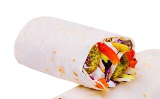 Appetizing shawarma with falafel isolated on white photo