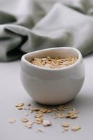 oatmeal grains in bowl close up photo