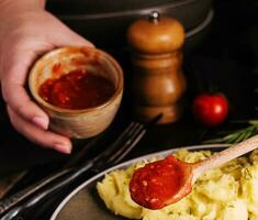 grandma cooked cutlets with mashed potatoes photo