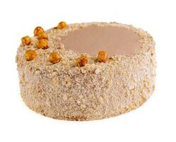 Kyiv cake with hazelnuts, chocolate glaze, and a buttercream-like filling photo