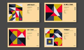 Postmodernism inspired graphic design of vector poster cover layout made with vector abstract elements and geometric shapes, useful for poster art, website headers, front page design,